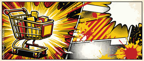 Black Friday Sale Shopping Cart Comic Background