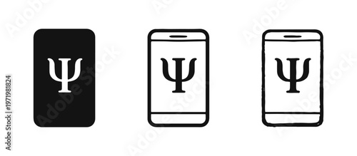 Online Psychology and Mental Health App Icon Set with Smartphone and Psi Symbol
