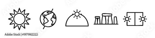 Sun, Solstice, and Natural Phenomena Outline Icons Set