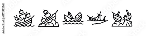 Shipwreck and Ship Outline Icons Set