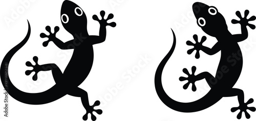 Title two black silhouette lizards a simple illustration of reptilian creatures description a black and white illustration depicts two identical lizards in