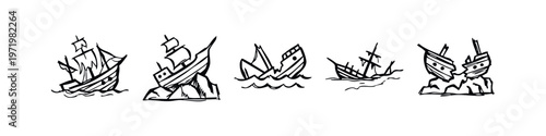 Hand-drawn Shipwreck and Ship Icons Set