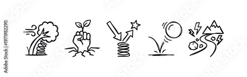 Hand Drawn Resilience and Natural Disaster Doodle Icons Set