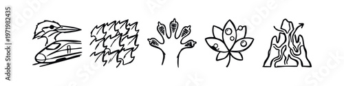 Hand-drawn Nature, Transport, and Element Doodle Icons