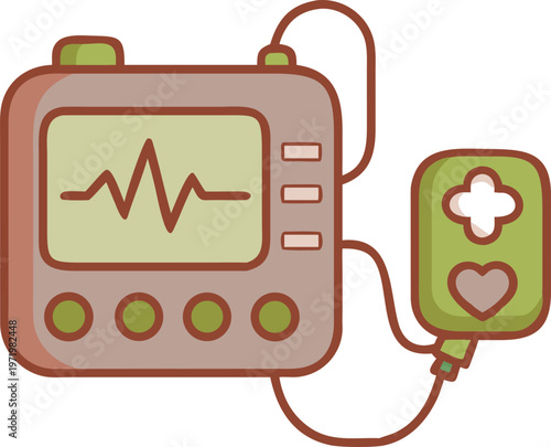 Cartoon heart rate monitor medical device illustration healthcare technology ekg ecg pulse