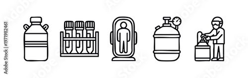 Outline Cryogenics and Laboratory Icons Set, Modern Vector Cryopreservation and Research Symbols, Flat Line Art Science Storage Equipment