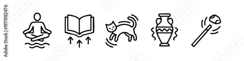 Outline Fantasy and Spiritual Icons Set, Modern Vector Mystical and Magical Symbols, Flat Line Art Ancient Wisdom Graphics