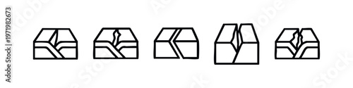Modern broken geometric shapes and fragments outline icons set