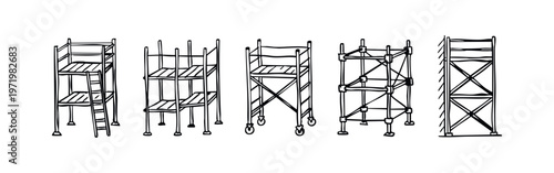 Hand Drawn Scaffolding and Construction Doodle Icons Set