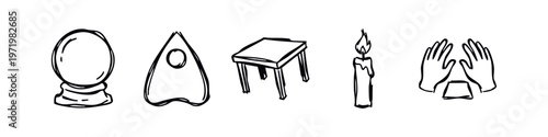 Hand Drawn Divination and Occult Rituals Doodle Icons Set