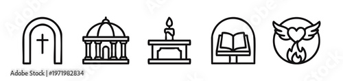 Modern outline religious and spiritual icons set in a minimalist style.