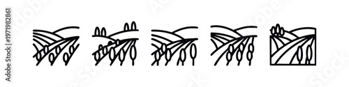 Modern outline abstract rural landscape and agricultural field icons set.