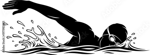 Dynamic vector illustration of a professional swimmer performing the crawl stroke in water with energetic splashes and movement