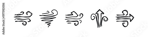 Hand-Drawn Wind and Airflow Icons: Movement, Direction, Energy, and Natural Elements