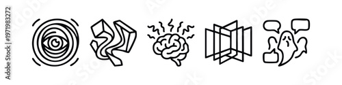 Hand-Drawn Abstract and Surreal Doodle Icons of Mind and Paranormal Concepts.