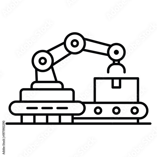 Industrial Robot Arm with Conveyor System in a Modern Factory Setting