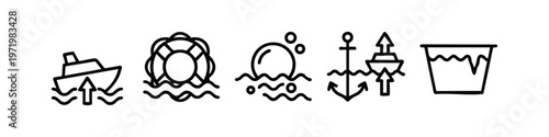 Clean Line Art Water and Sea Icons Set