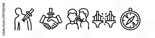 Clean Line Art Icons of Deception, Betrayal and Guidance