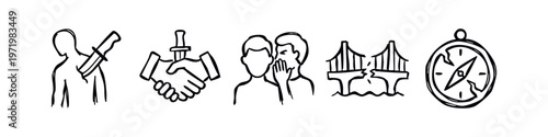 Hand Drawn Brush Stroke Icons of Deception, Betrayal and Guidance