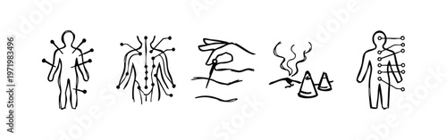 Hand Drawn Brush Stroke Icons of Alternative Medicine and Wellness