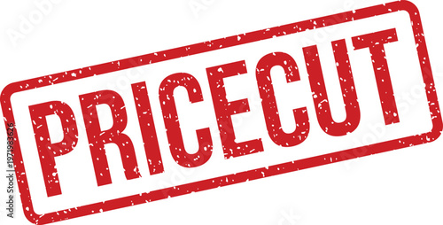 Grungy red PRICECUT stamp with textured edges indicates significant cost reductions