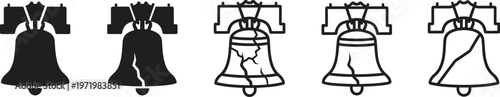 A collection of five different Liberty Bell illustrations in black and white