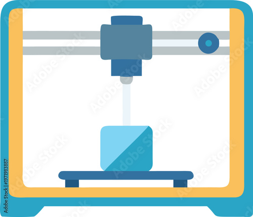 3d printer creating blue cube additive manufacturing technology innovation design