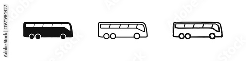 Simple bus icon set, essential public transportation vehicle symbol for urban and city travel graphics.