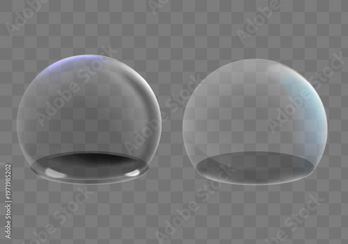 Sphere shield abstract energy protection spheres. transparent shell of the ball. Dome barrier technology vector set.
