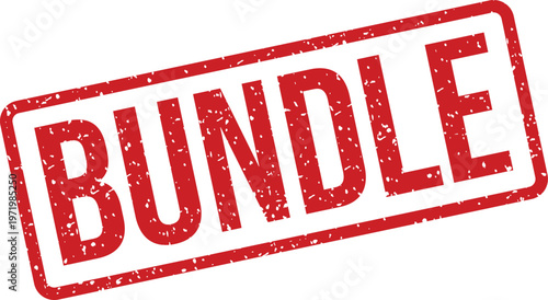 Textured red grunge rubber stamp prominently displays the word BUNDLE on a crisp white background