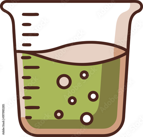 Beaker green liquid bubbles science experiment lab chemistry illustration