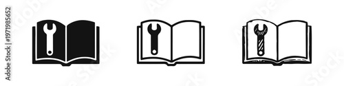 User manual or repair guide with wrench icon set, symbolizing service, maintenance, and technical support.