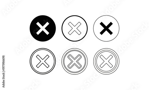 Set of six black and white X mark icons in circular frames.