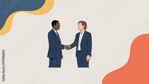 Successful business partnership agreement confirmed with professional handshake between two executive men in suits.