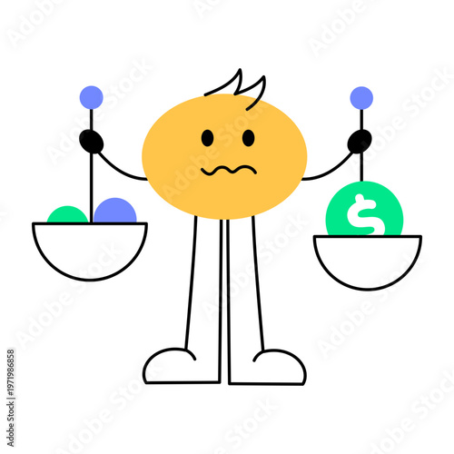A flat style icon showing money balancing