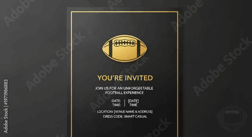 American Football Invitation Card Template Golden Design on Black Background