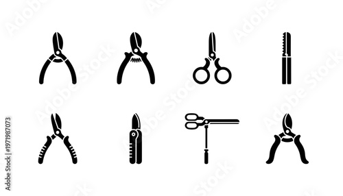 Professional Pruning Shears and Garden Scissors Silhouette Icons, Various Types of Cutting Tools for Horticulture and Plant Maintenance Vector Set