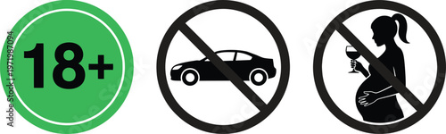 A set of warning signs indicating restrictions and age limits