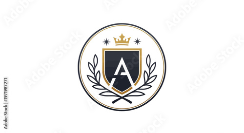 Elegant Crest Emblem with Letter A, Crown, Laurel Wreath - Luxury Logo Design