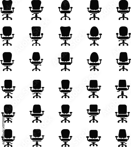 Collection of office chair icons, including swivel chairs and executive chairs for workspace environments