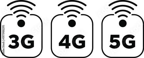 Vector graphic showing progression of mobile network standards 3G 4G 5G