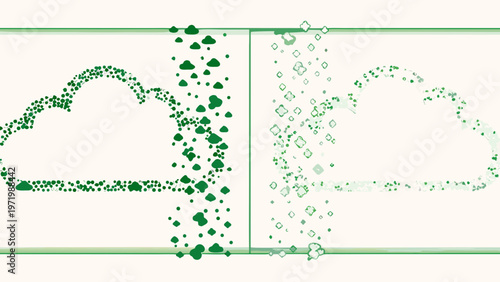 A vector graphic illustration of cloud computing concept with green particles