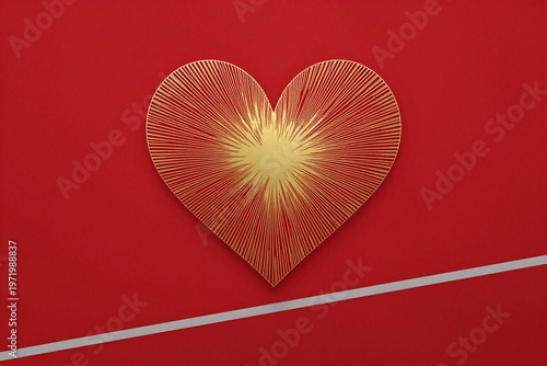 A red background with a gold heart on it
