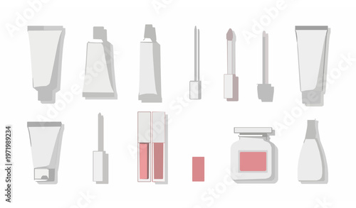 Minimal white cosmetic tubes set with ointment toothpaste and lip gloss packaging clean vector illustration