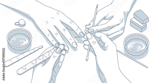 Hand Care: Manicure Procedure with Tools and Nail Polish Application