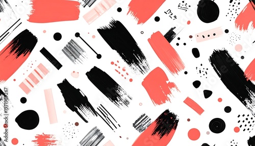 A colorful abstract pattern with various shapes and brush strokes