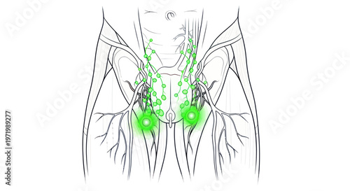 Human Pelvic Lymph Node Anatomy Diagram, Green Glow