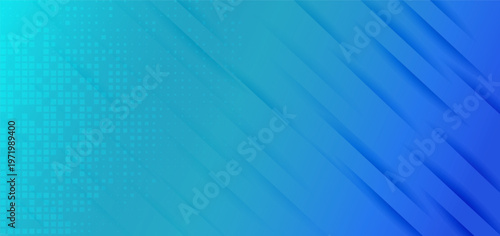 Abstract banner vibrant blue diagonal stripes pattern background with square pattern.