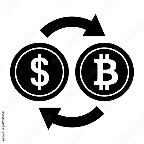 Vector icon showing currency exchange between dollar and bitcoin symbols