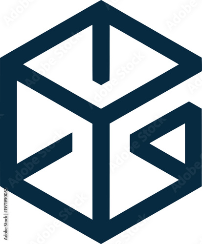 Abstract geometric interconnected cube shape logo design concept on transparent background